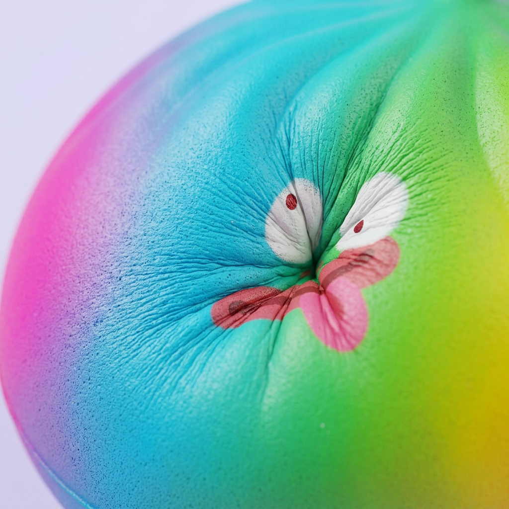 Rainbow Mystery Dumpling Squishy Arcoíris — primer plano macro de la textura