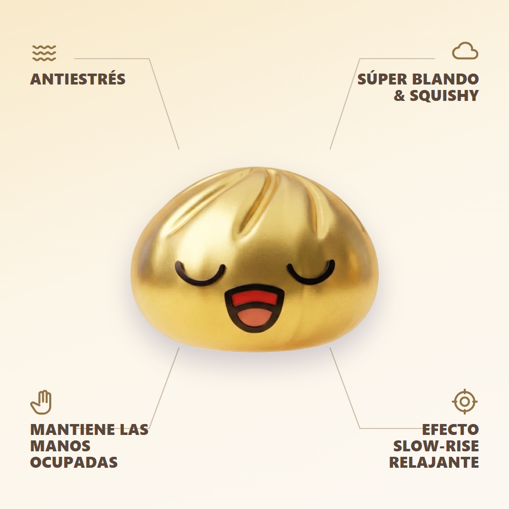 Rare Dumpling Squishy Dorado Tesoro — antiestrés, ultra blando, efecto slow-rise