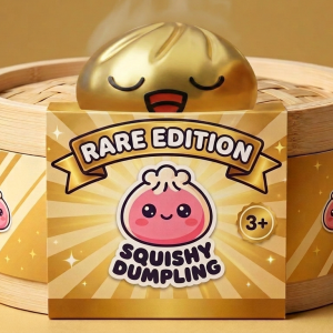 Rare Dumpling Squishy Dorado Tesoro en su cesta de vapor de bambú