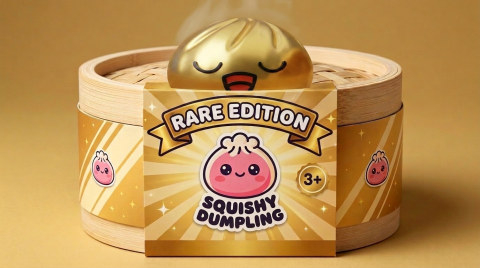 Rare Dumpling Squishy Dorado Tesoro en su cesta de vapor de bambú