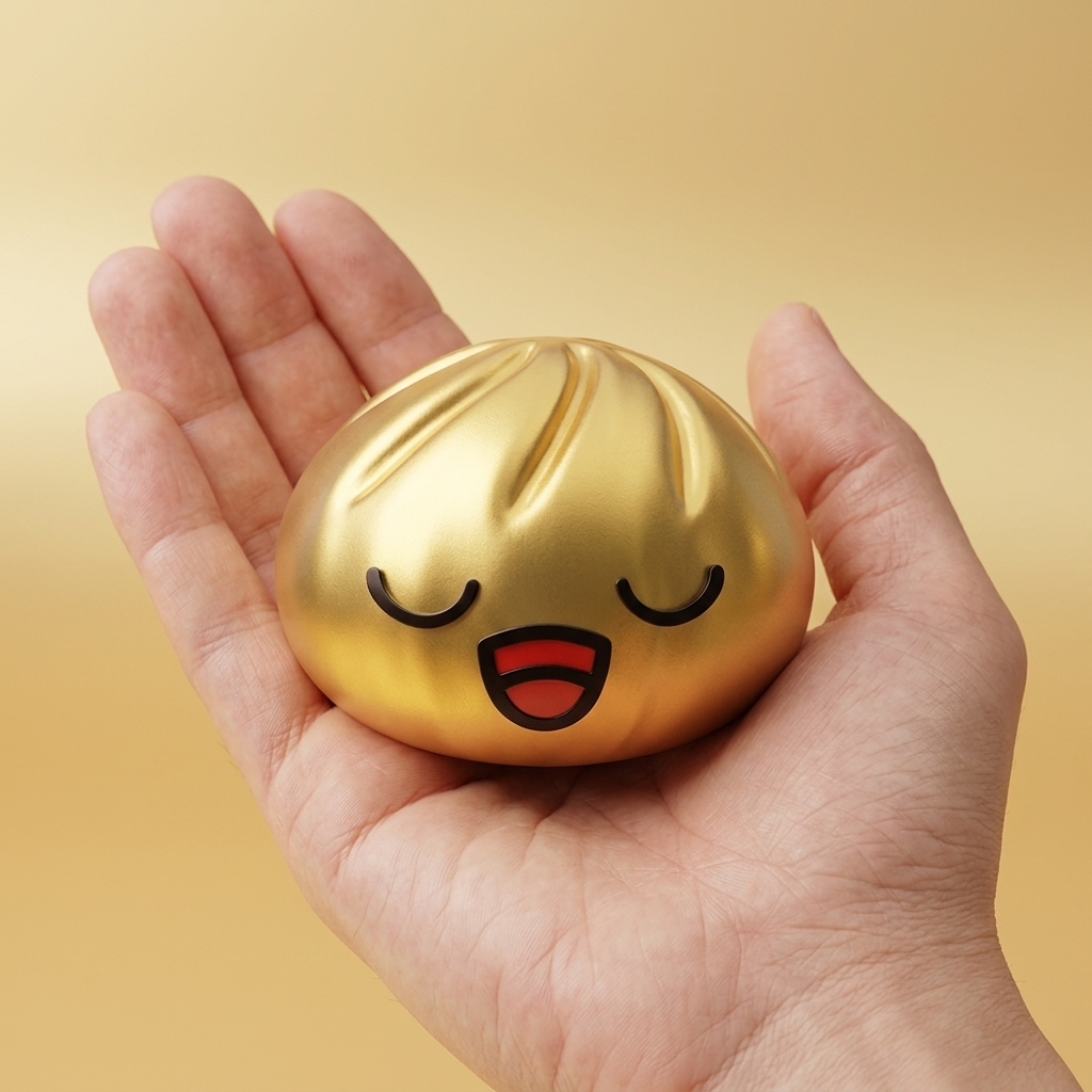 Rare Dumpling Squishy Dorado Tesoro en la mano, tamaño real
