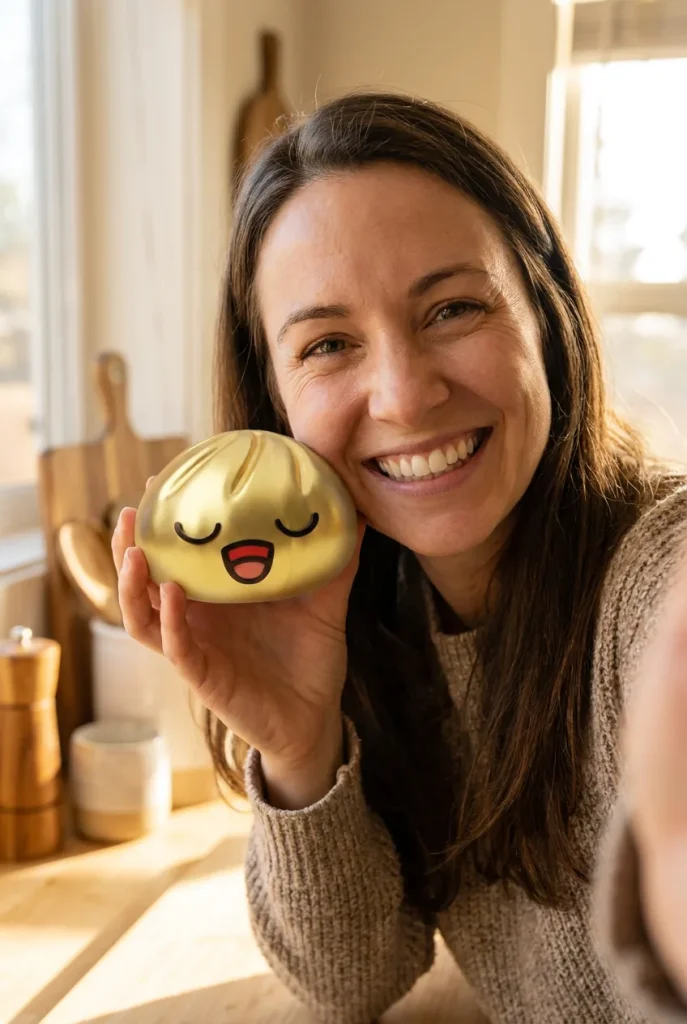 Rare Dumpling Squishy Dorado Tesoro cerca de la cara
