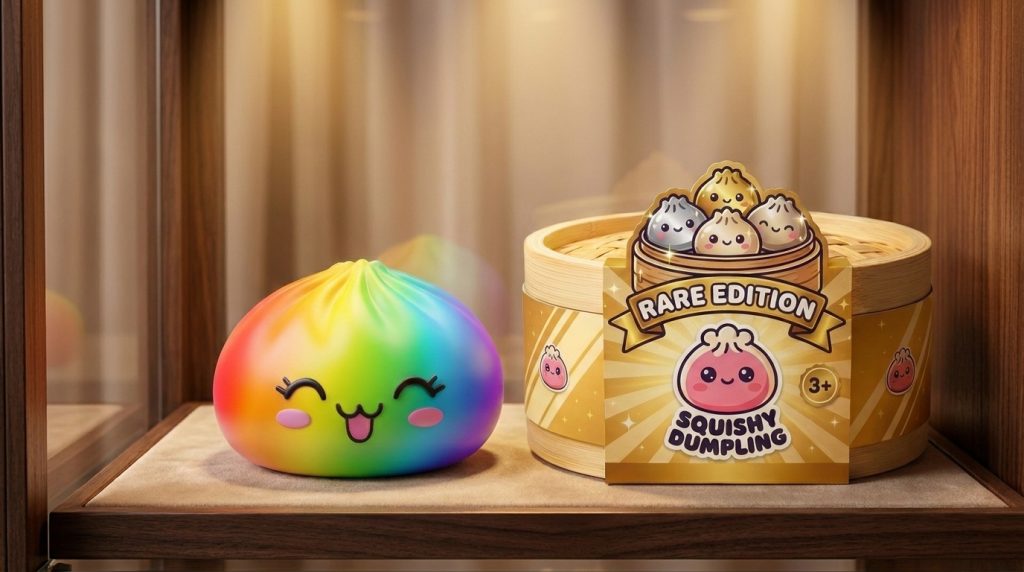 Rare Dumpling Squishy Arcoíris en un ambiente de escritorio