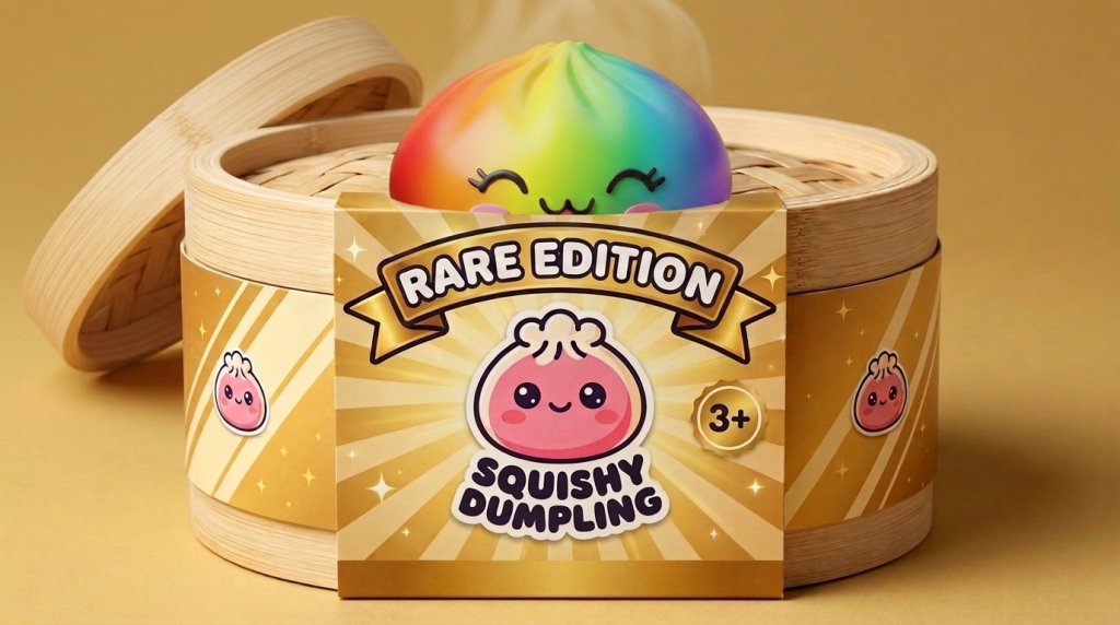 Rare Dumpling Squishy Arcoíris en su cesta de vapor de bambú