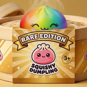 Rare Dumpling Squishy Arcoíris en su cesta de vapor de bambú