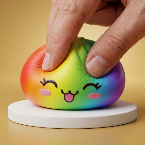 Rare Dumpling Squishy Arcoíris — efecto slow-rise, la espuma recupera su forma