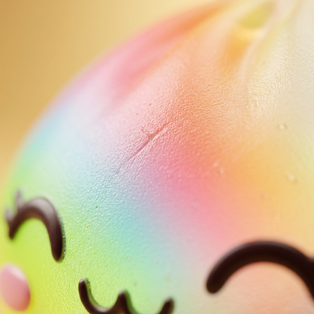 Rare Dumpling Squishy Arcoíris — primer plano macro de la textura