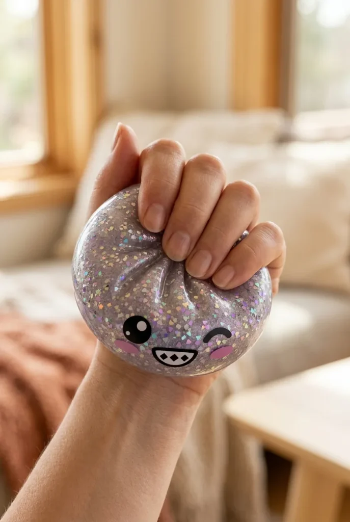 Rare Dumpling Squishy Plata Brillante apretado entre los dedos