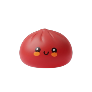 Dumpling Squishy Rojo con Cesta de Bambú — squishy antiestrés slow-rise kawaii