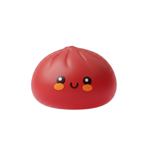 Dumpling Squishy Rojo con Cesta efecto bambú — squishy antiestrés slow-rise kawaii