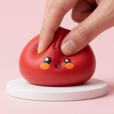 Dumpling Squishy Rojo con Cesta de Bambú apretado, material squishy