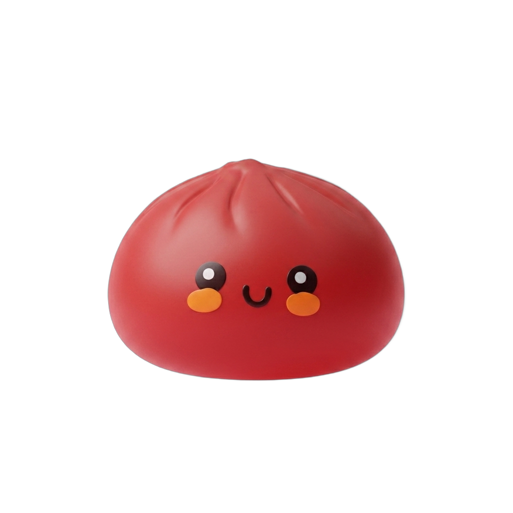 Dumpling Squishy Rojo con Cesta de Bambú — squishy antiestrés slow-rise kawaii