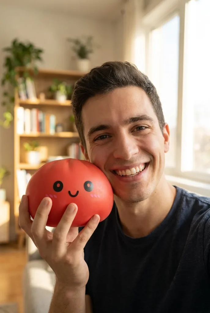 Dumpling Squishy Rojo Cereza cerca de la cara