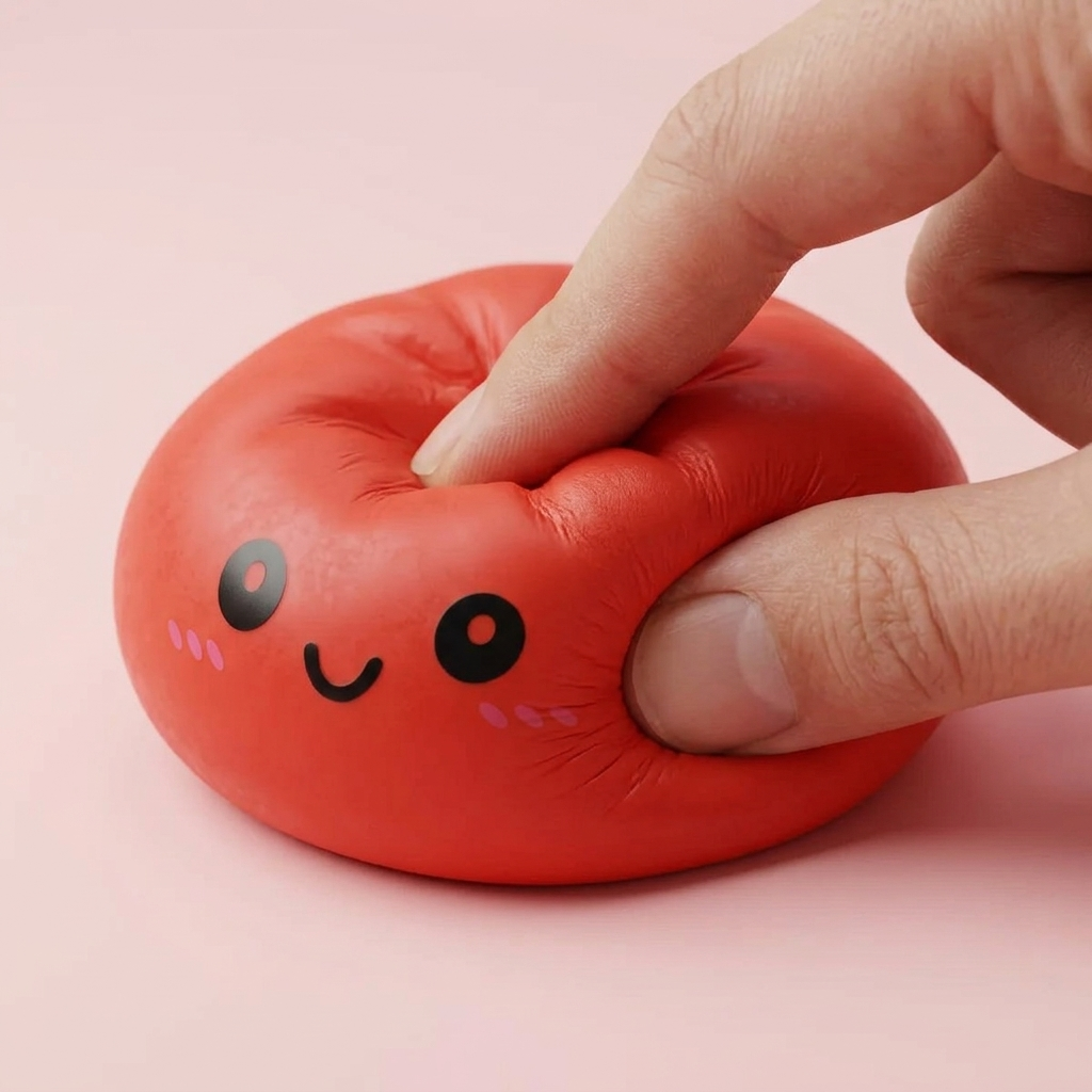 Dumpling Squishy Rojo Cereza — efecto slow-rise, la espuma recupera su forma