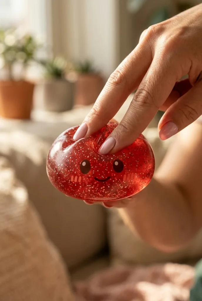 Glitter Dumpling Squishy Rojo Suerte apretado entre los dedos