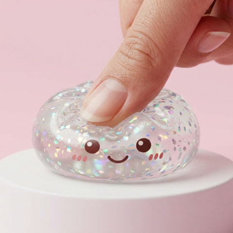 Glitter Dumpling Squishy Plata — efecto slow-rise, la espuma recupera su forma