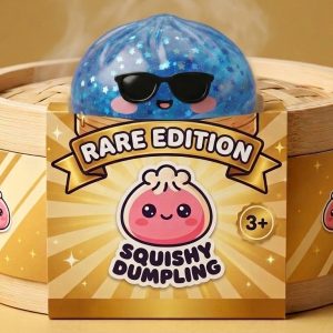 Sunglasses Dumpling Squishy Sparkle Azul en su cesta de vapor de bambú