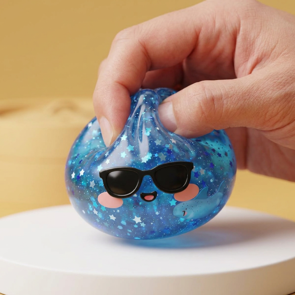Sunglasses Dumpling Squishy Sparkle Azul — efecto slow-rise, la espuma recupera su forma