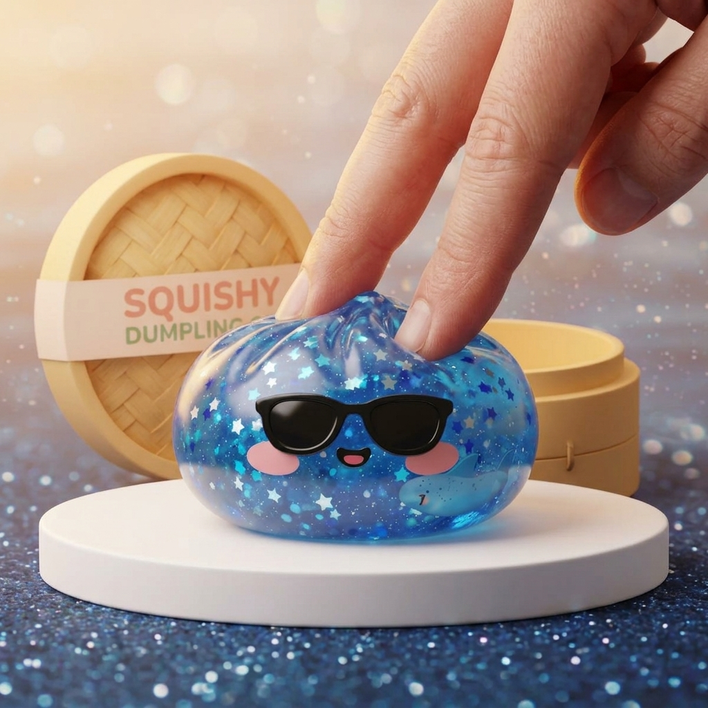 Sunglasses Dumpling Squishy Sparkle Azul apretado, material squishy