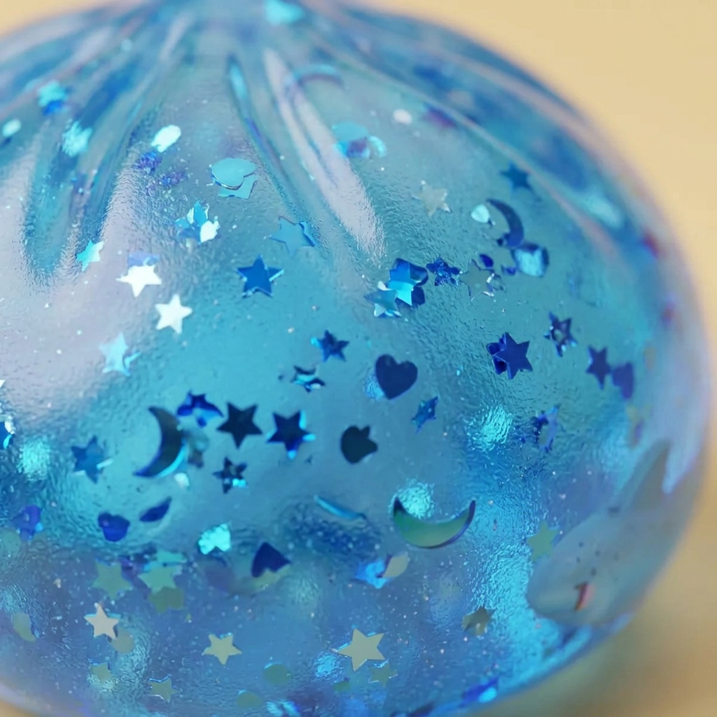 Sunglasses Dumpling Squishy Sparkle Azul — primer plano macro de la textura
