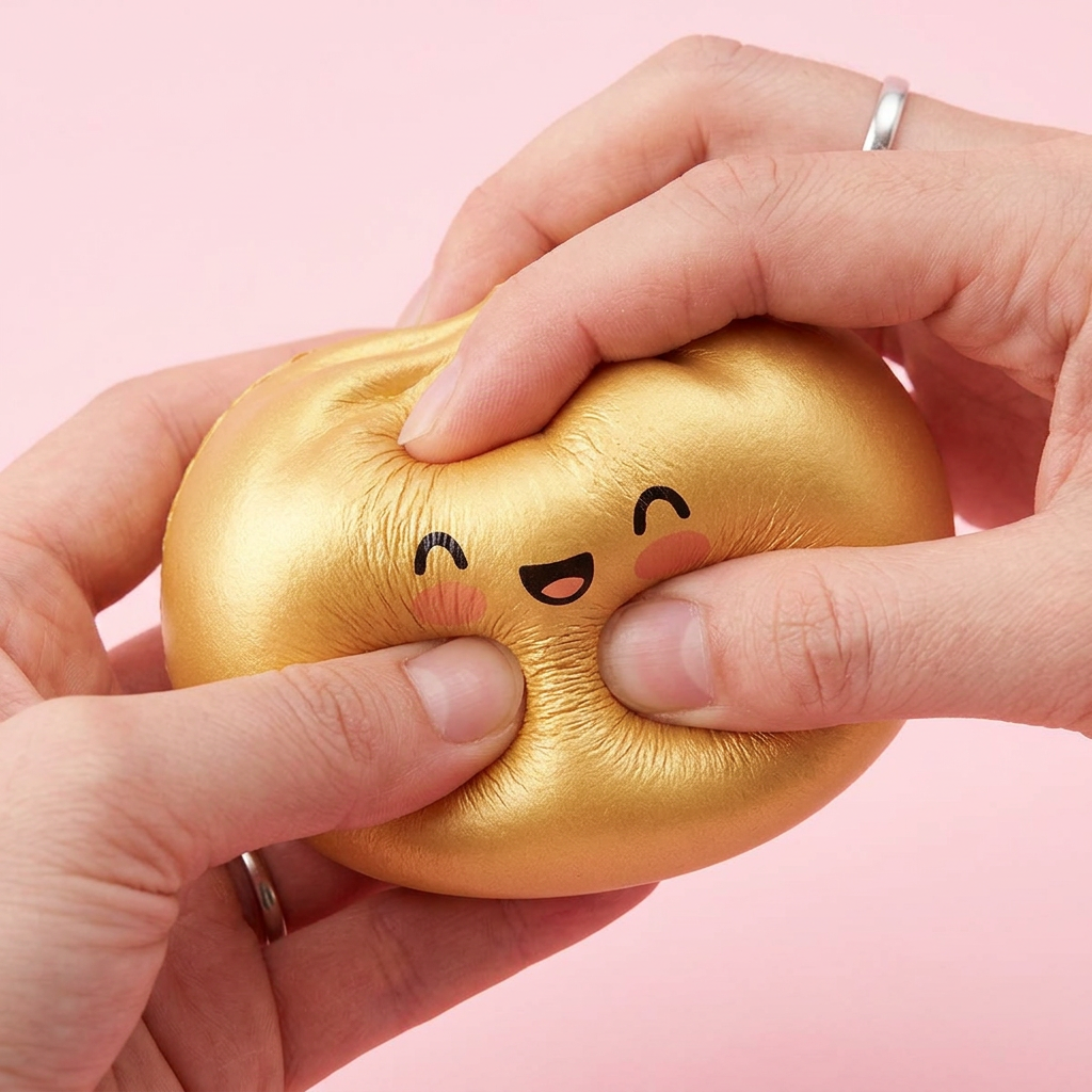 Dumpling Squishy Dorado Lucky — efecto slow-rise, la espuma recupera su forma