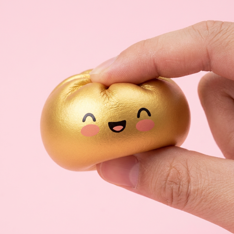 Dumpling Squishy Dorado Lucky apretado, material squishy