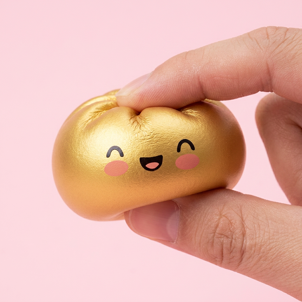 Dumpling Squishy Dorado Lucky apretado, material squishy