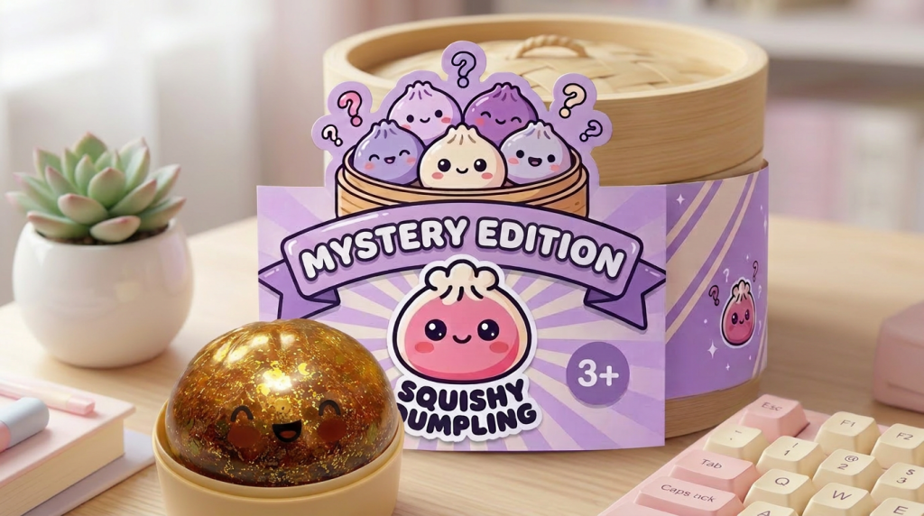 Squishy Bun Mystery Dumpling Sorpresa en un ambiente de escritorio