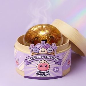 Squishy Bun Mystery Dumpling Sorpresa en su cesta de vapor de bambú