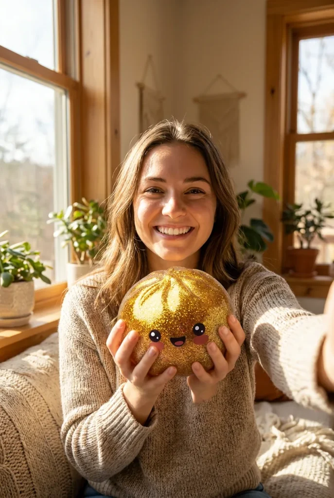 Squishy Bun Mystery Dumpling Sorpresa cerca de la cara
