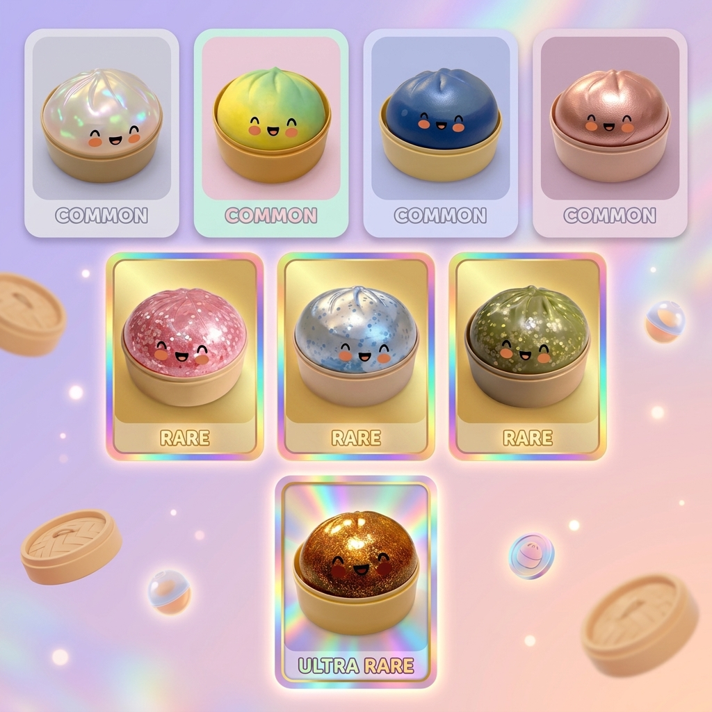 Squishy Bun Mystery Dumpling Sorpresa — tabla de rarezas (común, raro, ultra raro)