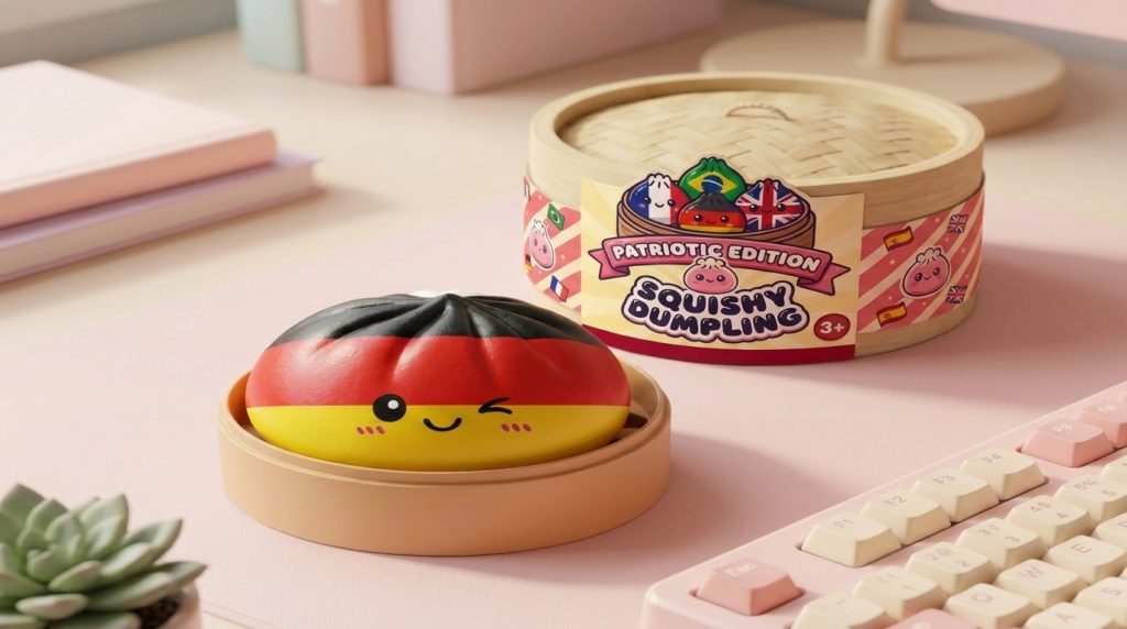 Flag Squishy Toy Dumpling Alemania en un ambiente de escritorio