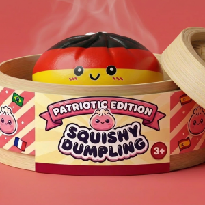 Flag Squishy Toy Dumpling Alemania en su cesta de vapor de bambú