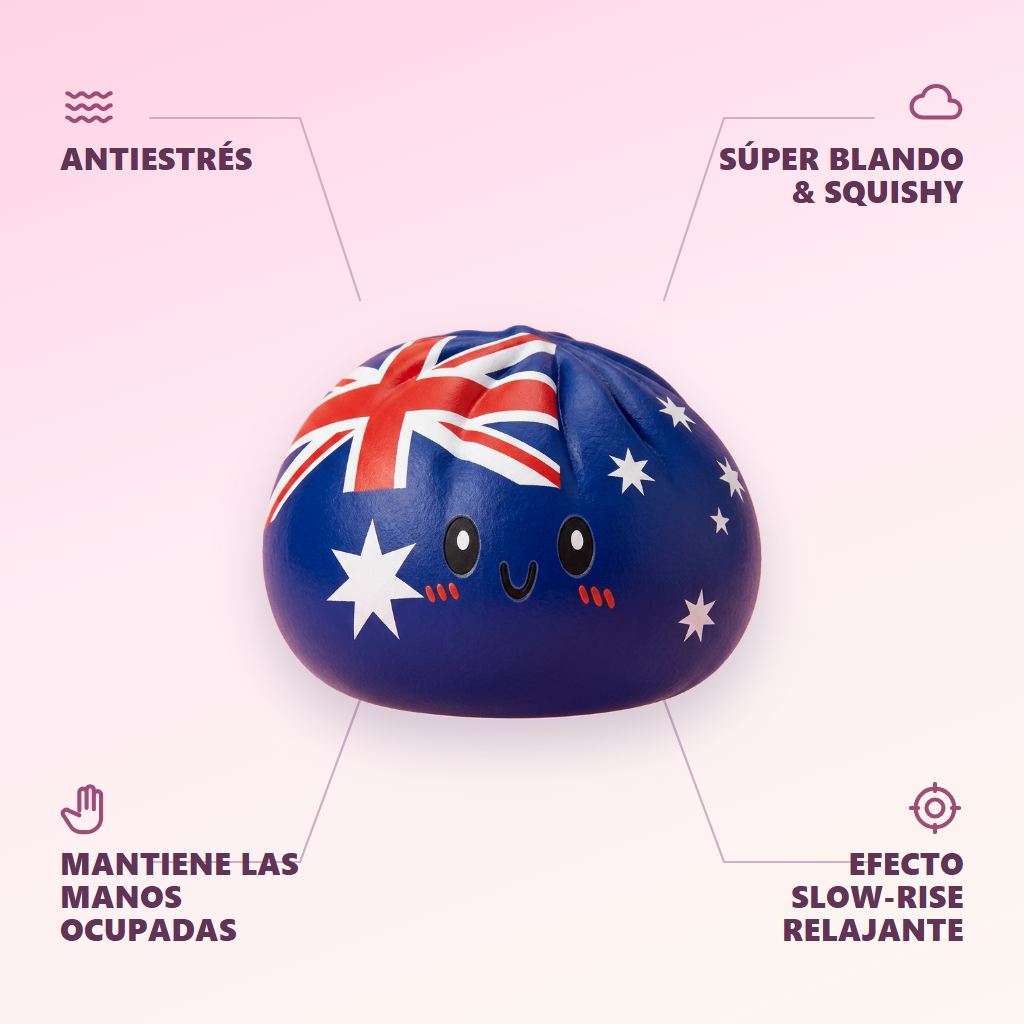 Flag Squishy Dumpling Australia — antiestrés, ultra blando, efecto slow-rise