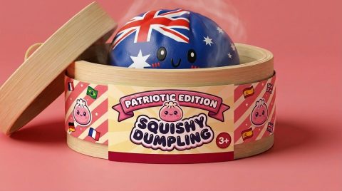 Flag Squishy Dumpling Australia en su cesta de vapor de bambú
