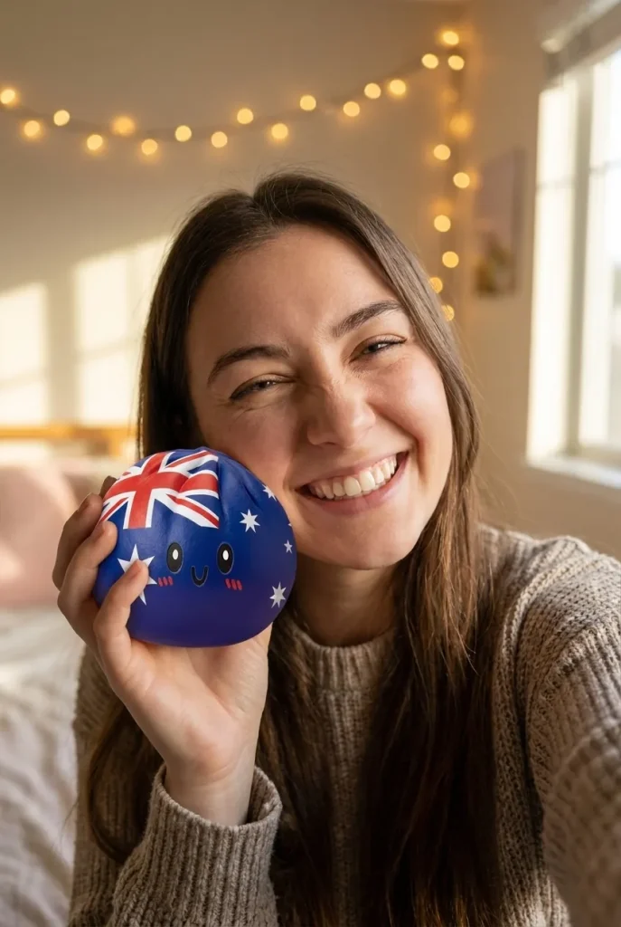 Flag Squishy Dumpling Australia cerca de la cara