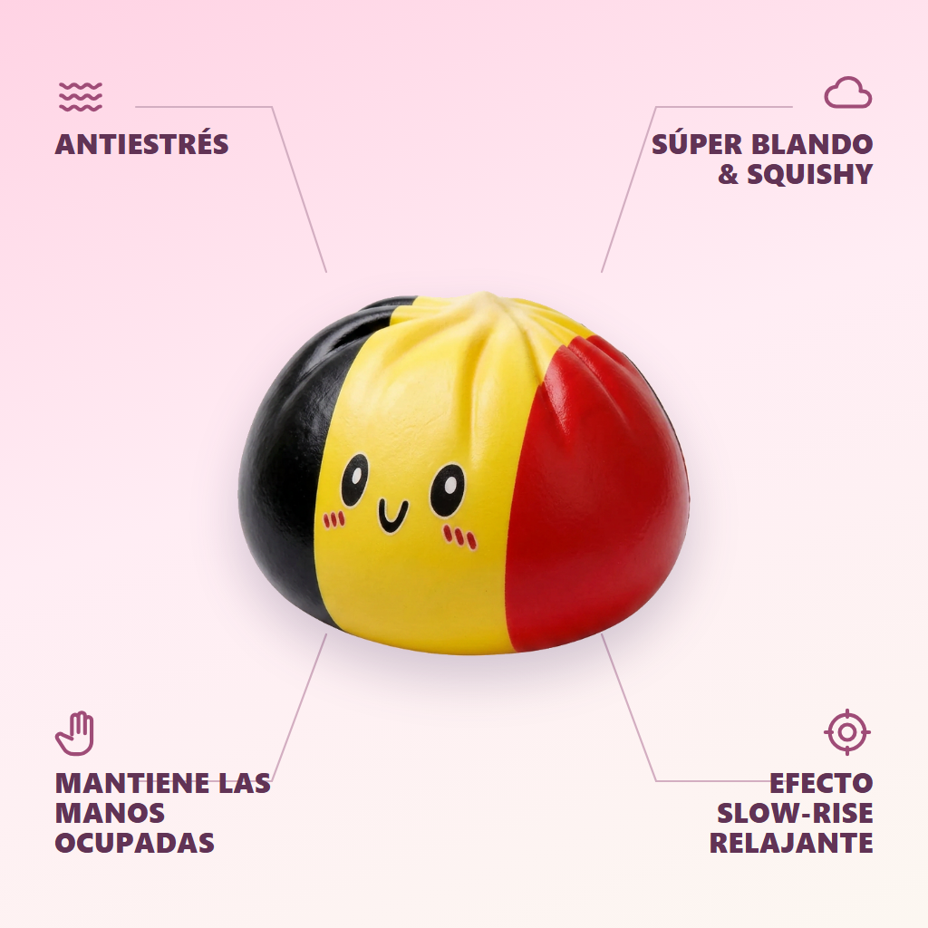 Squishy Dumpling Flag Bélgica — antiestrés, ultra blando, efecto slow-rise