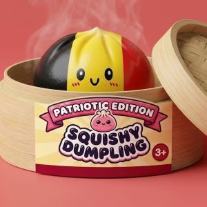 Squishy Dumpling Flag Bélgica en su cesta de vapor de bambú