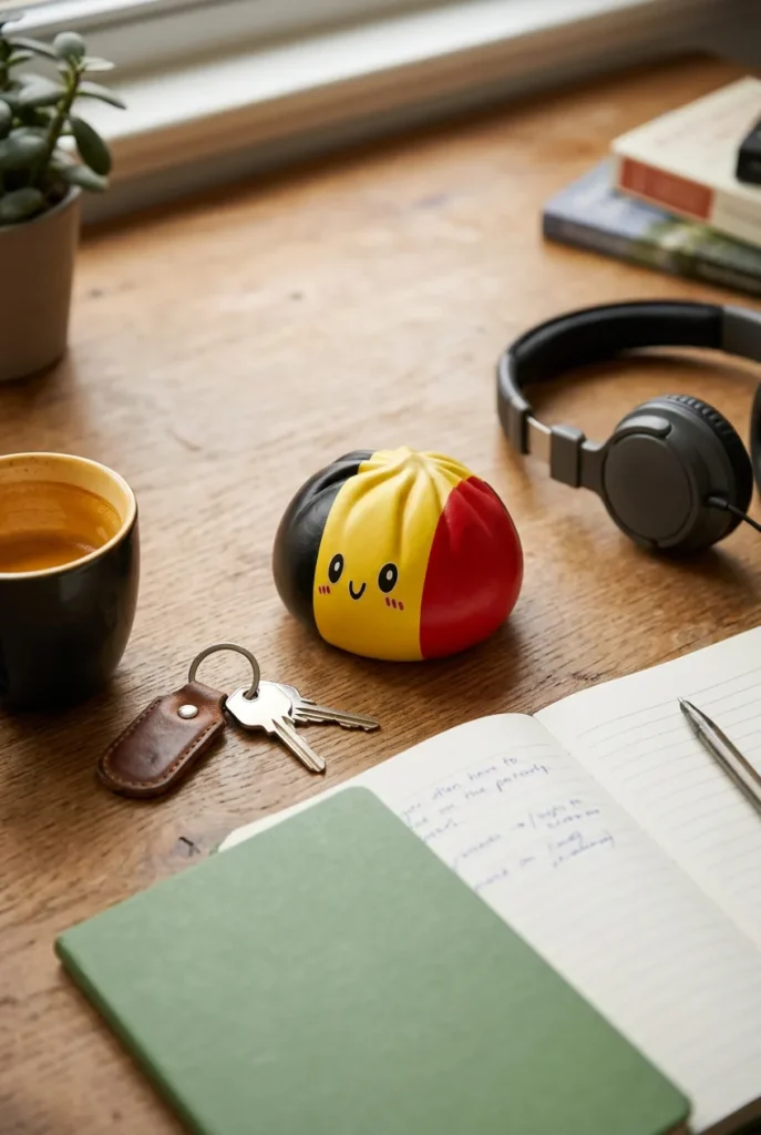 Squishy Dumpling Flag Bélgica en un escritorio