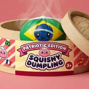 Dumpling Squishy Flag Brasil en su cesta de vapor de bambú