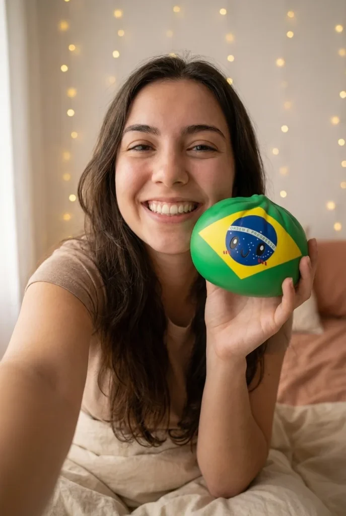 Dumpling Squishy Flag Brasil cerca de la cara