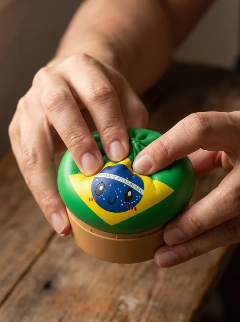 Dumpling Squishy Flag Brasil apretado entre los dedos