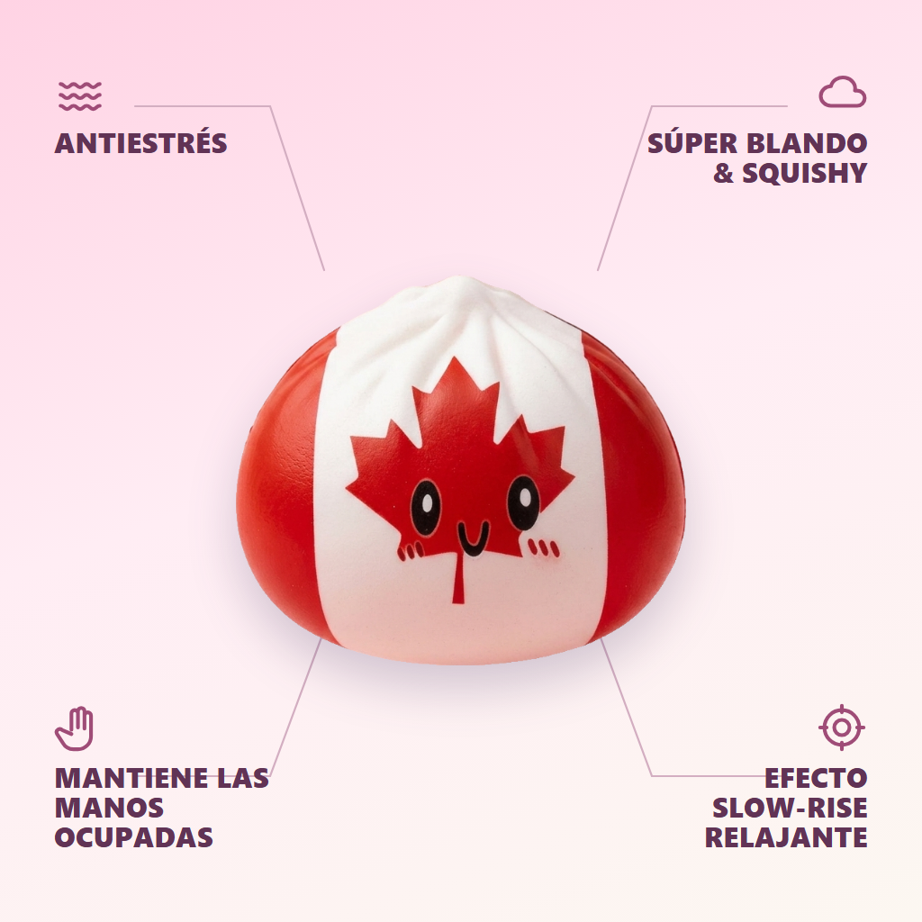 Flag Squishy Dumpling Canadá — antiestrés, ultra blando, efecto slow-rise