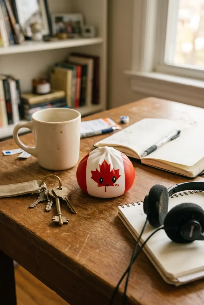 Flag Squishy Dumpling Canadá en un escritorio