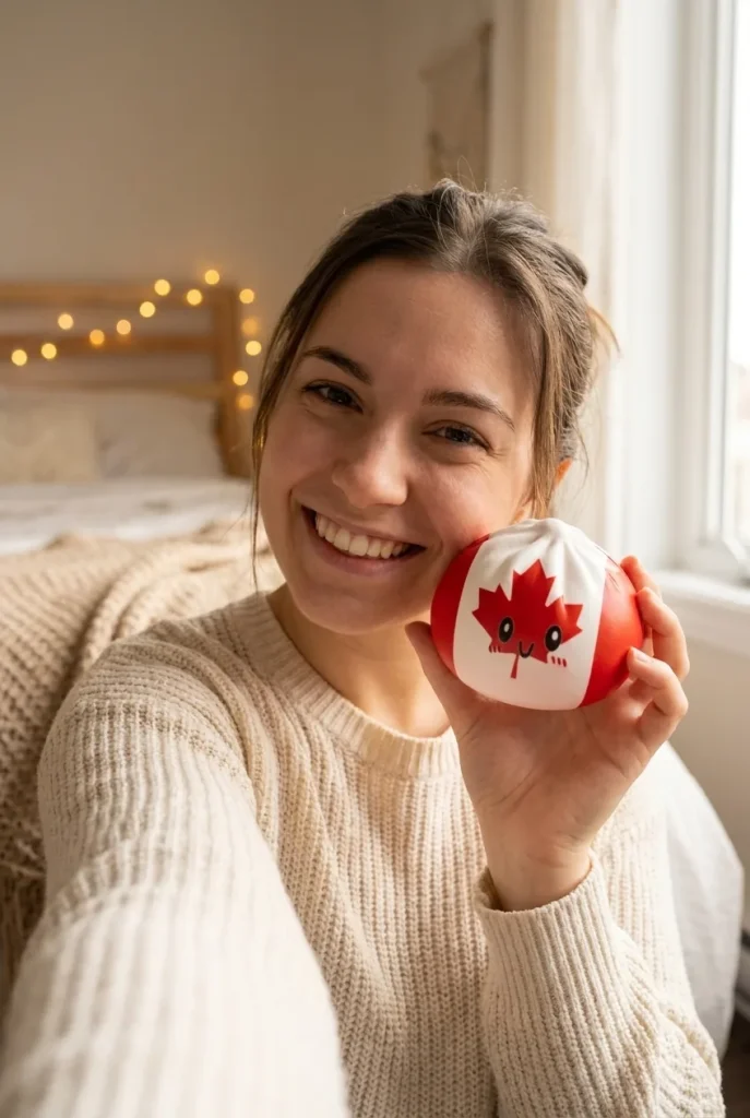 Flag Squishy Dumpling Canadá cerca de la cara