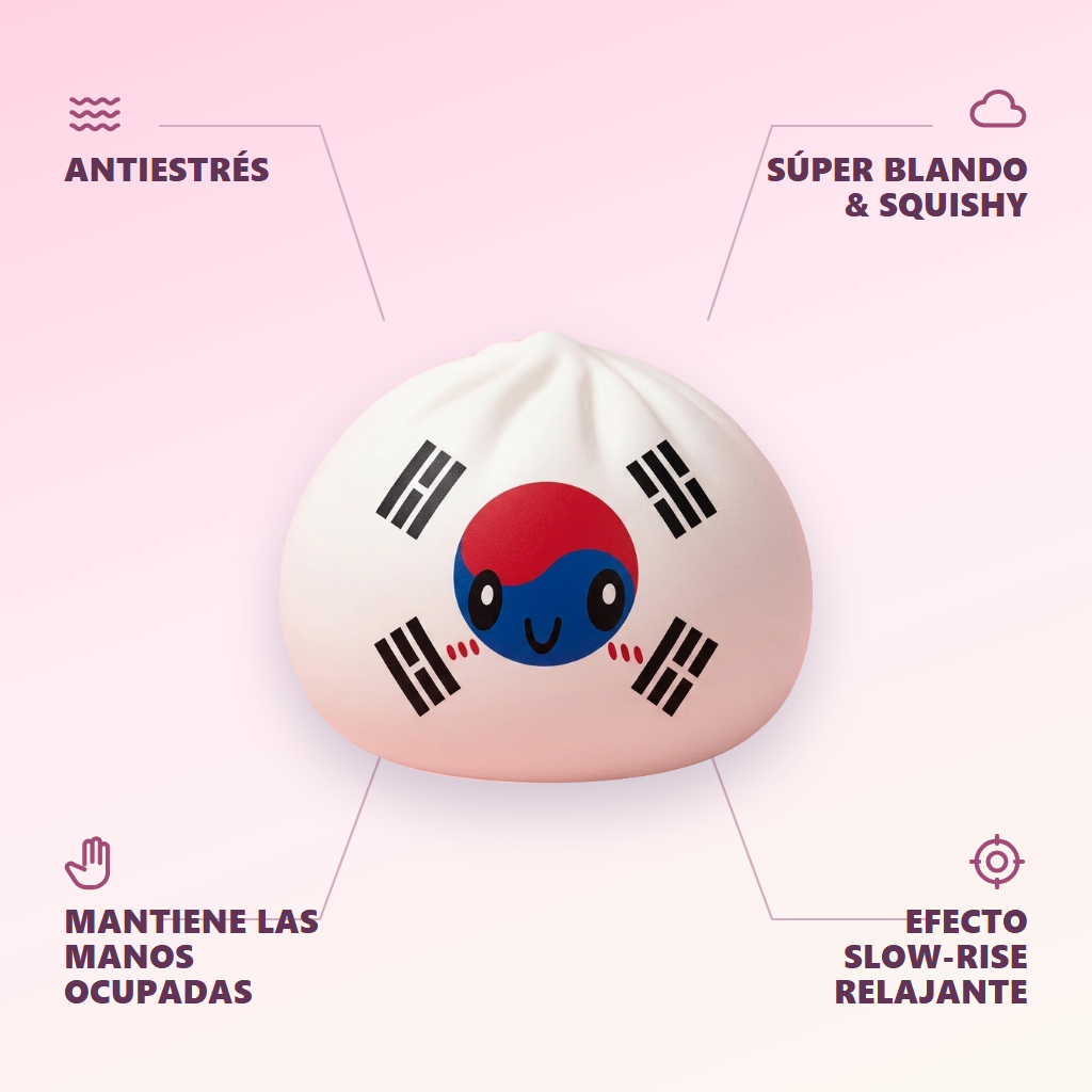 Flag Squishy Dumpling Corea del Sur — antiestrés, ultra blando, efecto slow-rise