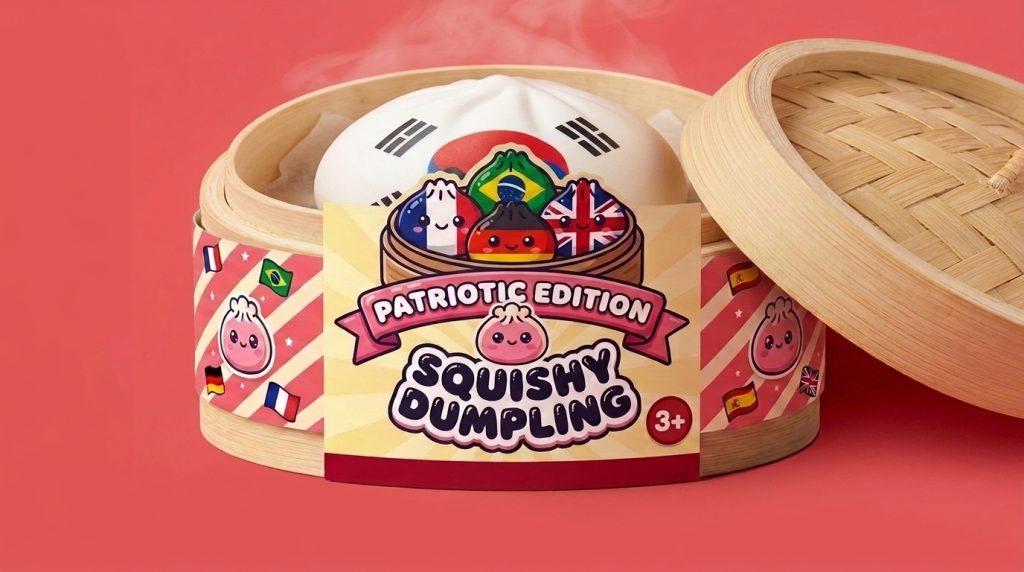 Flag Squishy Dumpling Corea del Sur en su cesta de vapor de bambú