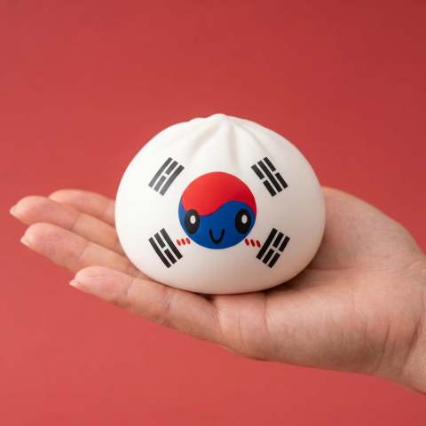 Flag Squishy Dumpling Corea del Sur en la mano, tamaño real