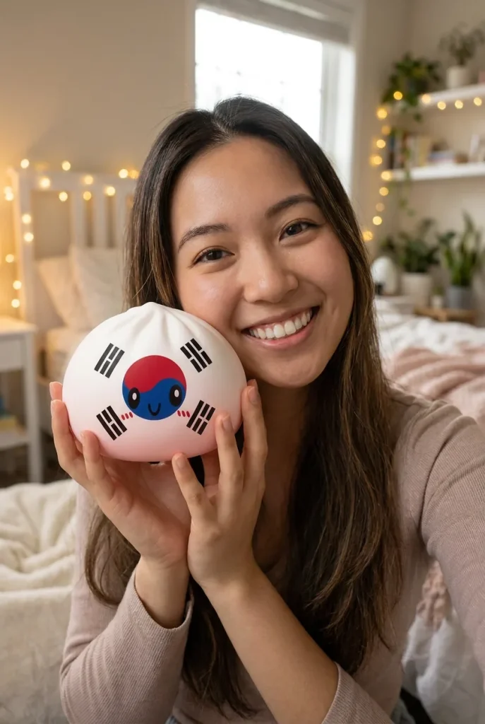 Flag Squishy Dumpling Corea del Sur cerca de la cara