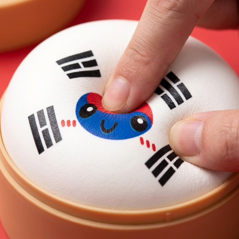 Flag Squishy Dumpling Corea del Sur — efecto slow-rise, la espuma recupera su forma
